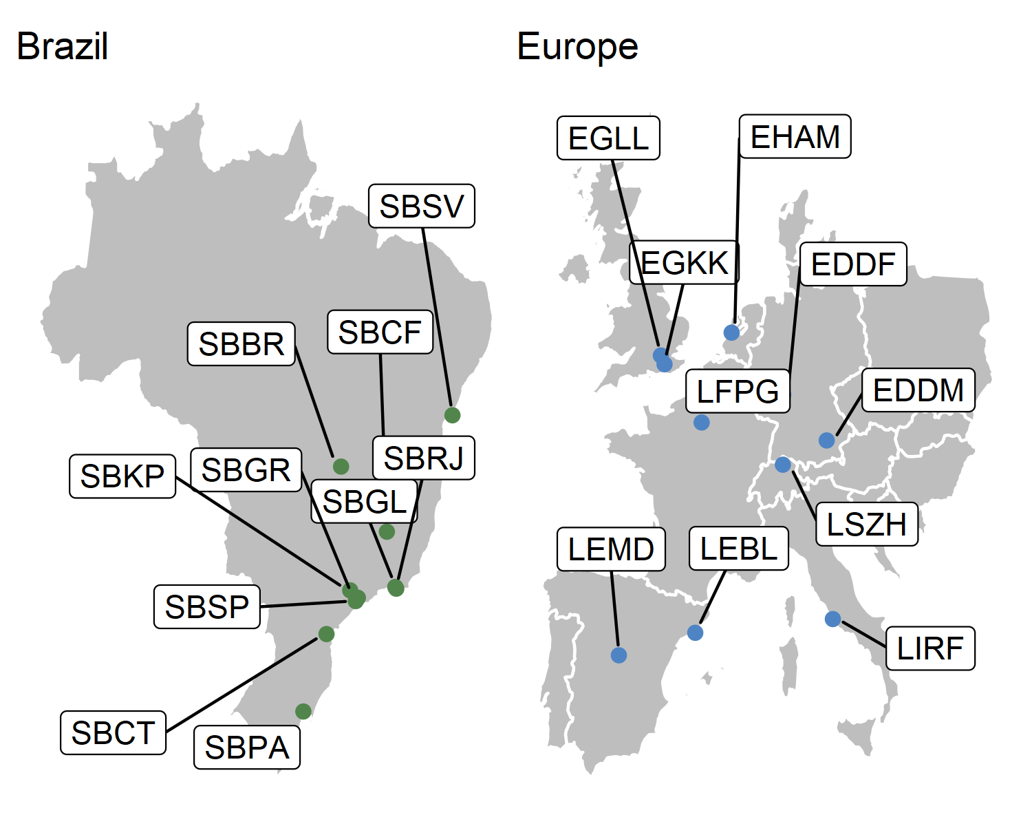 Geographical scope of the Brazil/Europe comparison.